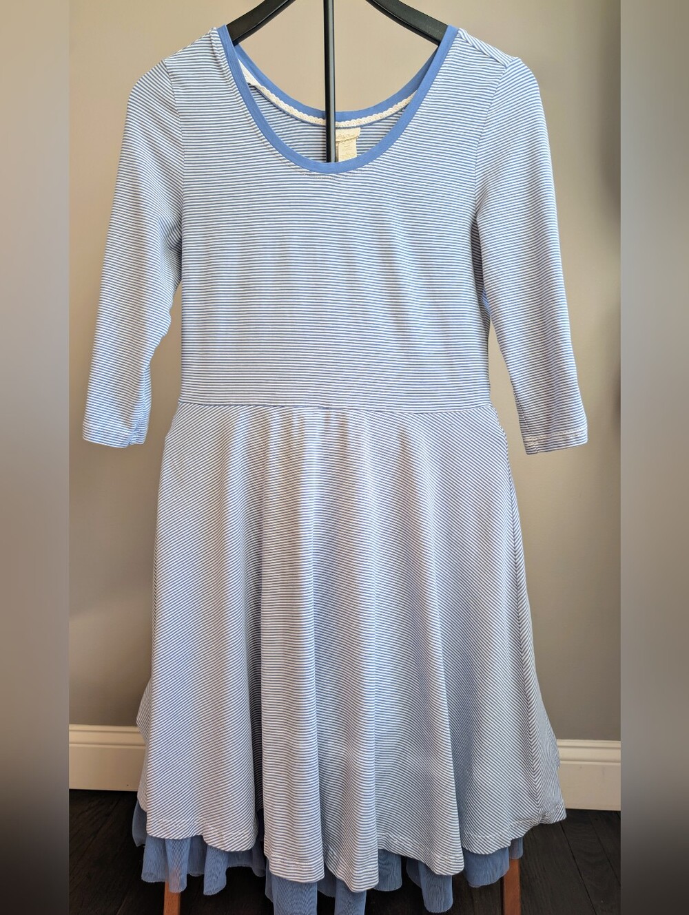 Matilda Jane Pale Blue & White Striped Scoop Neck Fit-and-Flare Dress